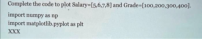SOLVED: Complete the code to plot Salary-[5,6,7,8] and Grade ...