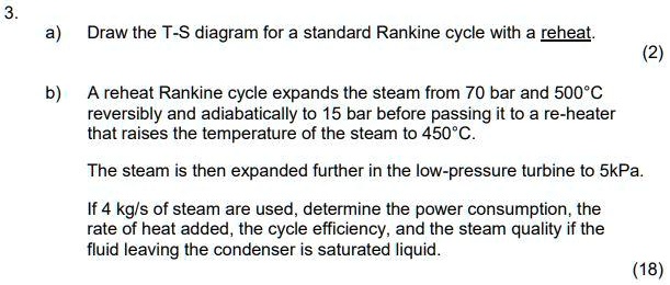 draw the t s diagram for a standard rankine cycle with a reheat a ...