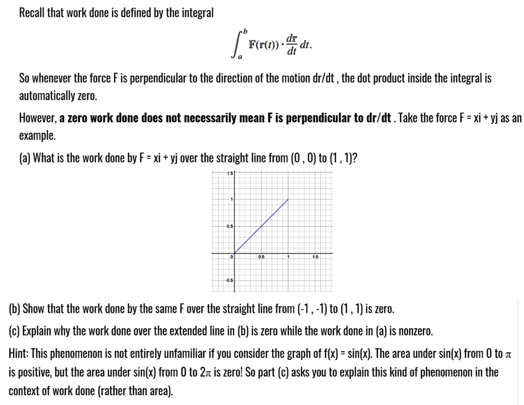 SOLVED:Recall that work done is defined by the integral F(r(t)) dt dt ...