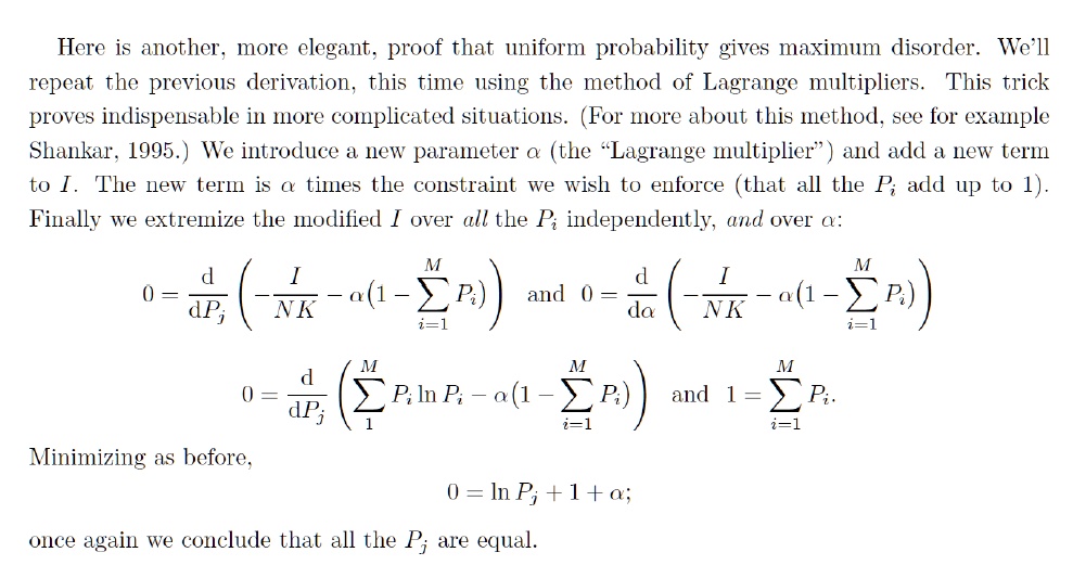 SOLVED: Prove that uniform probability gives maximum disorder, where ...