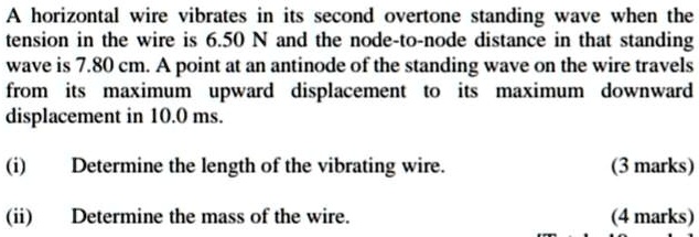 a horizontal wire vibrates in its second overtone standing wave when ...