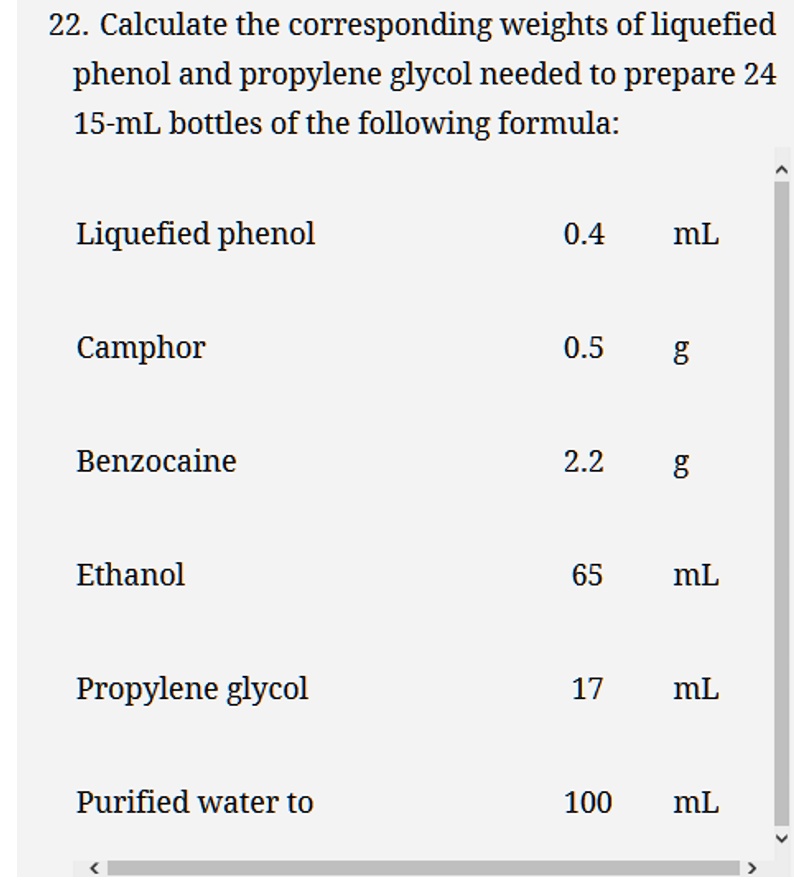22 calculate the corresponding weights of liquefied phenol and