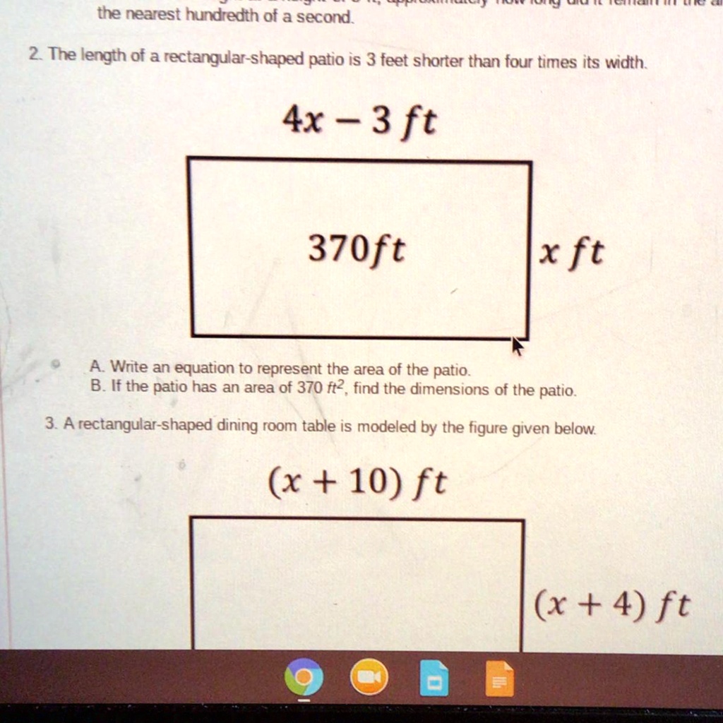 SOLVED 'The length of a rectangularshaped patio is 3 feet shorter