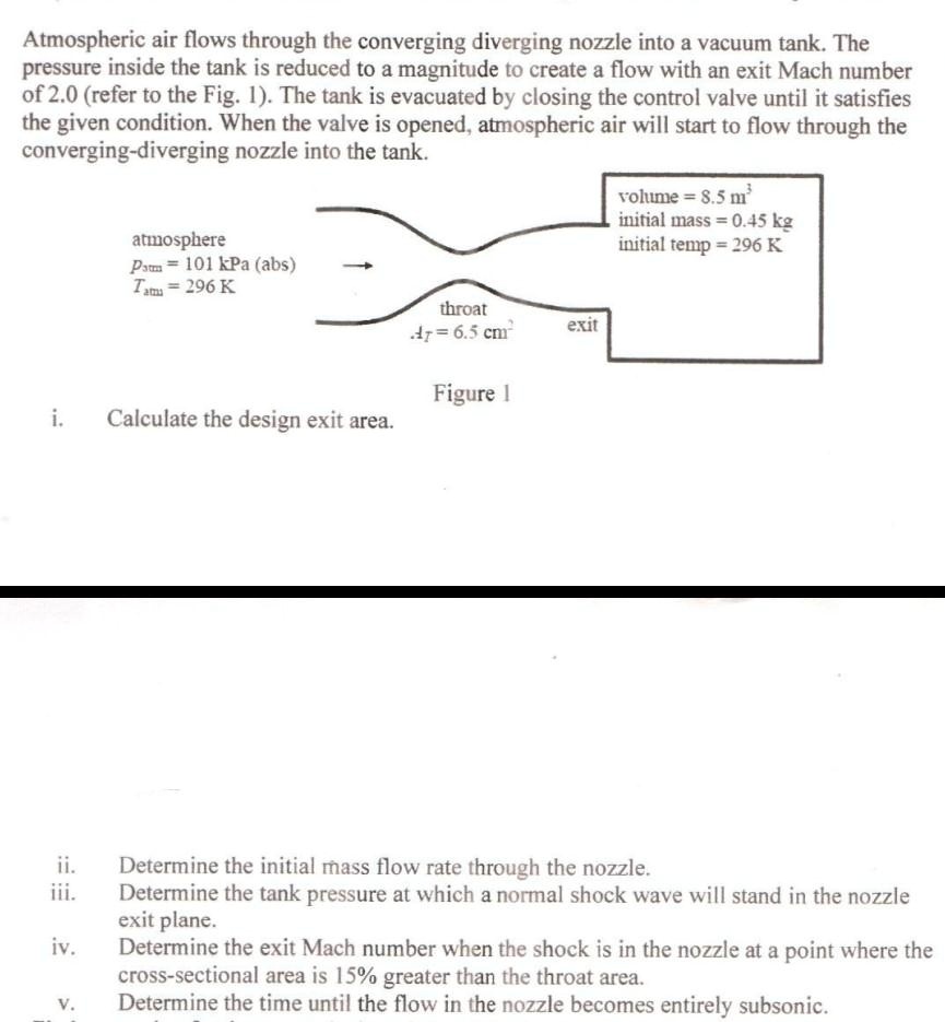 Atmospheric air flows through the converging diverging nozzle into a ...