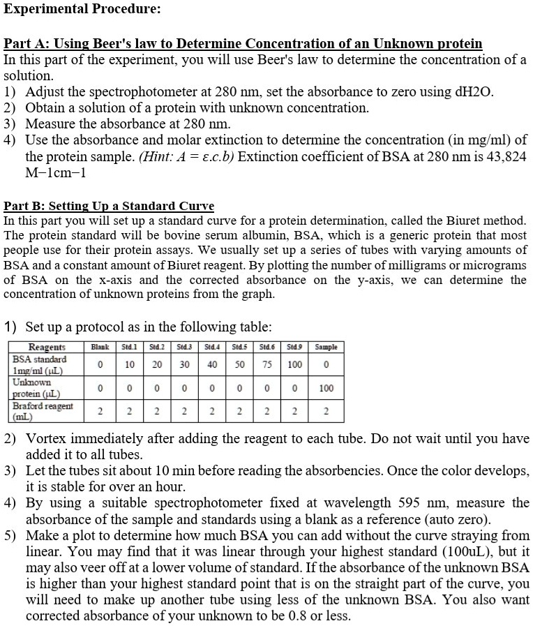 SOLVED Experimental Procedure Palt A Using Beer's law toDetermine