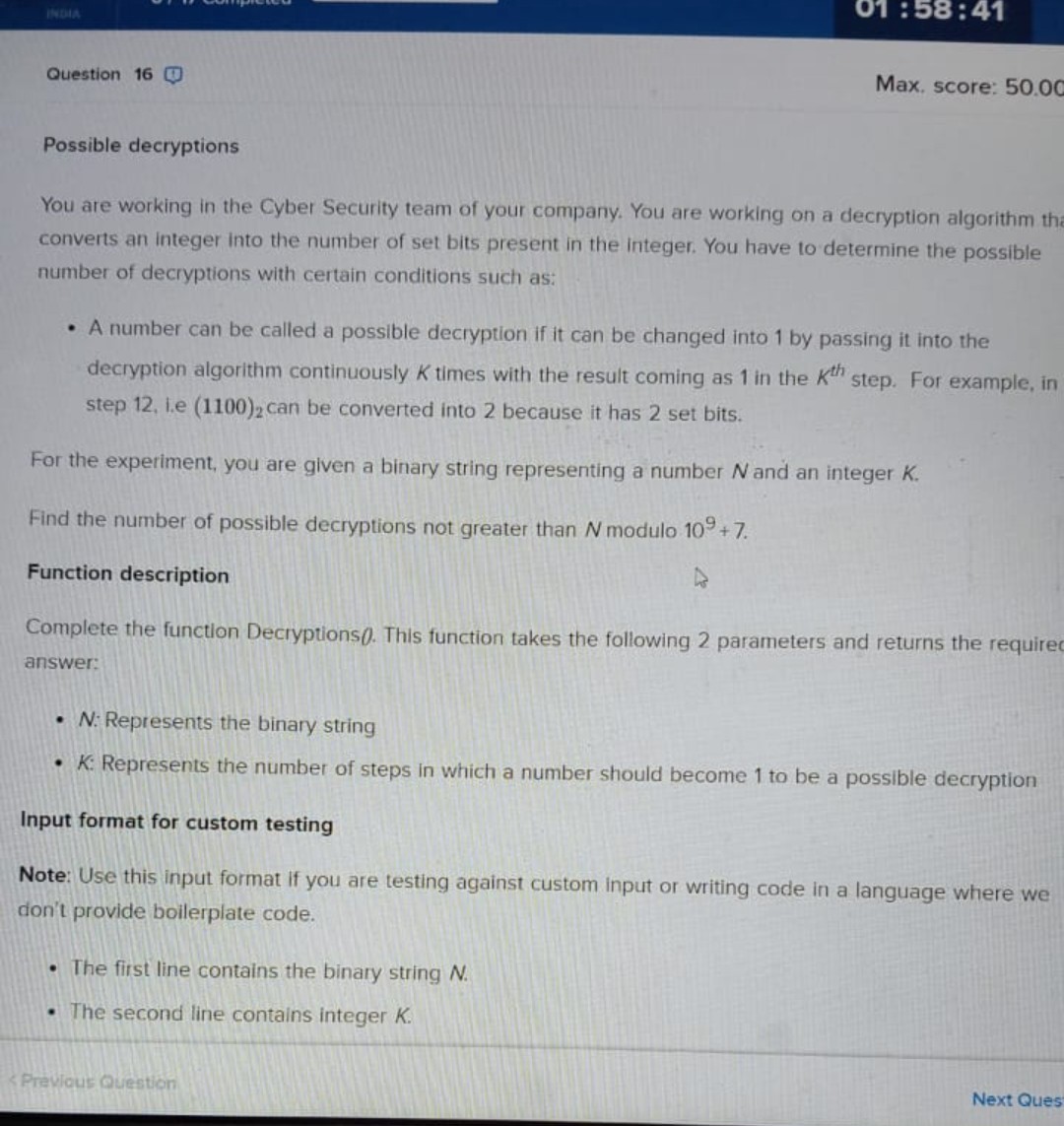 [GET ANSWER] 01: 58: 41 Question 16 Max. score: 50.00 Possible ...