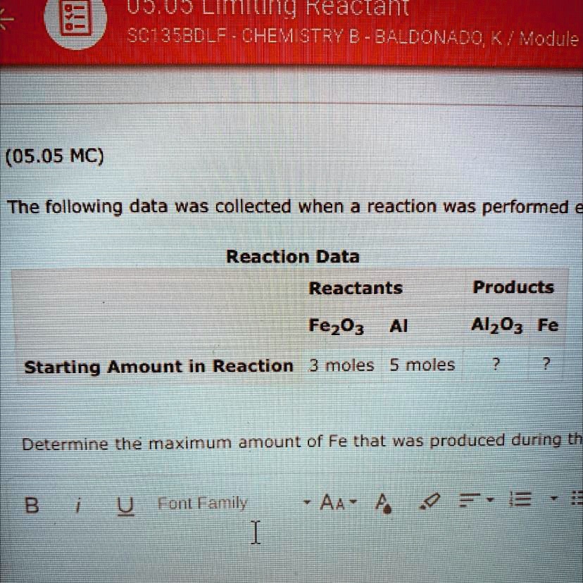 ASAP!! The following data was collected when a reaction was performed