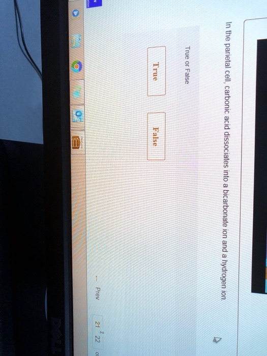 SOLVED True or False In the parietal cell, carbonic acid dissociates