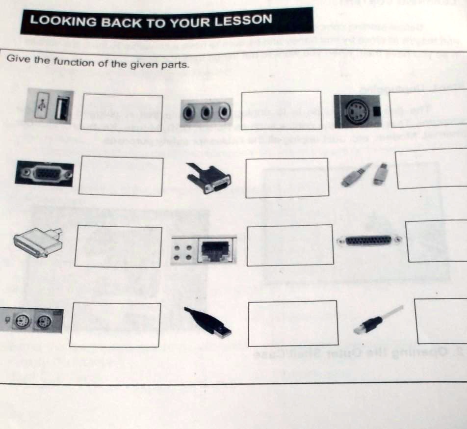 LOOKING BACK TO YOUR LESSON Give the function of the given parts.