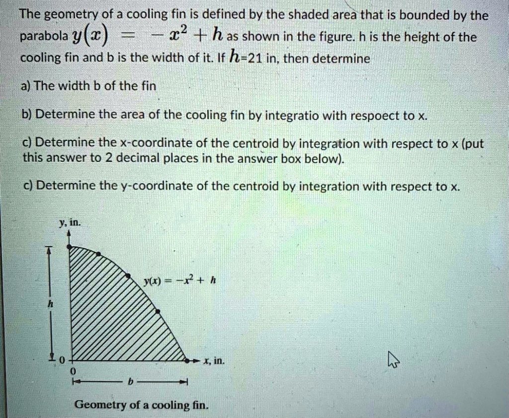 Solved The Geometry Of A Cooling Fin Is Defined By The Shaded Area That Is Bounded By The Parabola Y A 12 Has Shown In The Figure H Is The Height Of