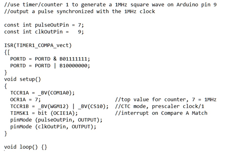 How does this Arduino code generate a 1MHz PWM signal? // Use timer