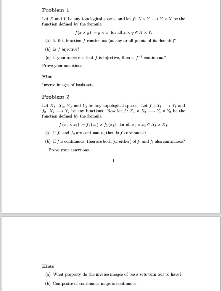 SOLVED:Problem 1 Let X And Y Be Any Topological Spaces_ And Let F: Xxr ...