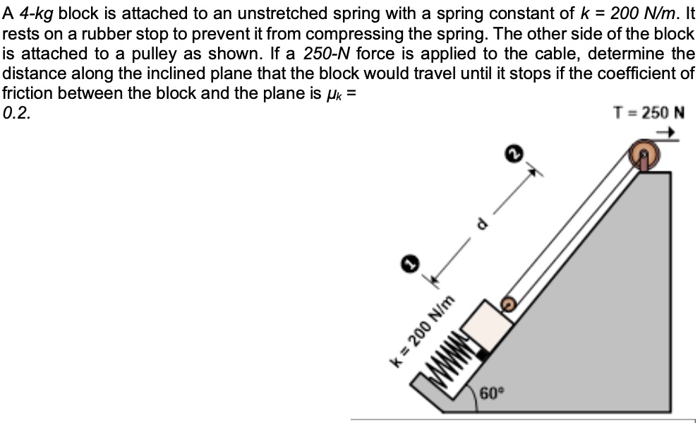A 4-kg block is attached to an unstretched spring with a spring ...