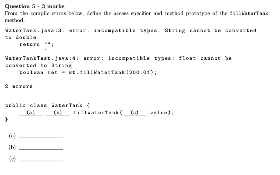 SOLVED: Question 5 - 3 marks: Identifying Access Specifier and Method ...