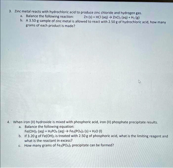 SOLVED Zinc metal reacts with hydrochloric acid to produce zinc