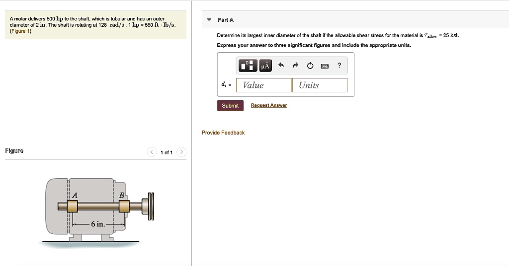 solved-a-motor-delivers-500-lb-to-the-shaft-which-is-tubular-and-has