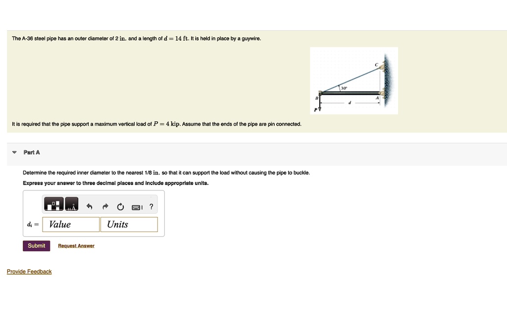 SOLVED The A36 steel pipe has an outer diameter of 2 in. and a length