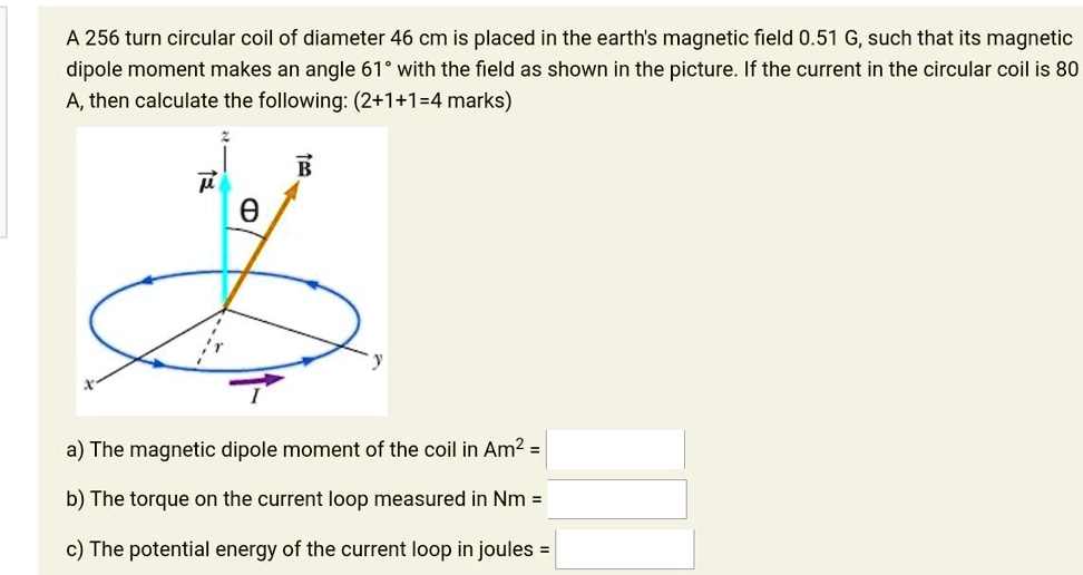 a 256 turn circular coil of diameter 46 cm is placed in the earths ...