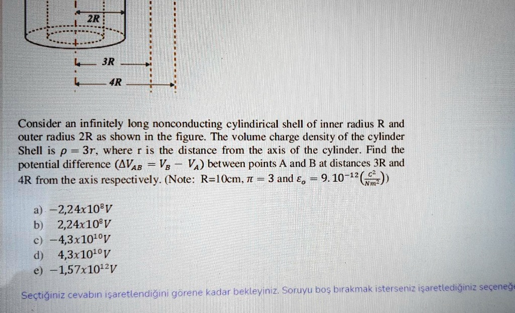 2r 3r 4r consider an infinitely long nonconducting cylindirical shell ...