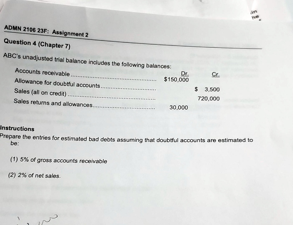 SOLVED: In he ADMN 2106 23F: Assignment 2 Question 4 (Chapter 7) ABC's ...