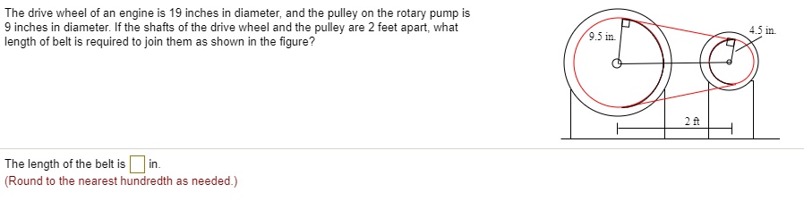 Solved The Drive Wheel Of An Engine Is 19 Inches In Diameter And The Pulley On The Rotary Pump Is Inches In Diameter If The Shafts Of The Drive Wheel And The Pulley