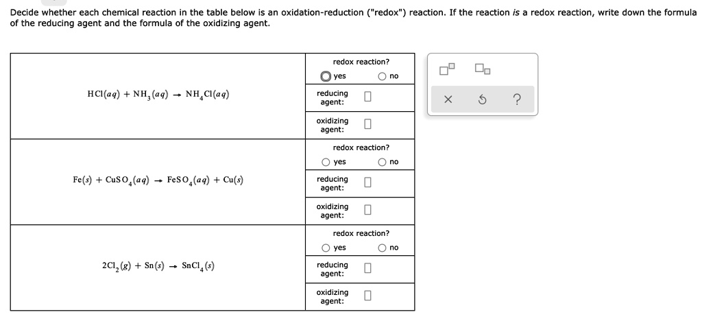 SOLVED: Decide Whether Each Chemical Reaction In The Table Below Is An ...