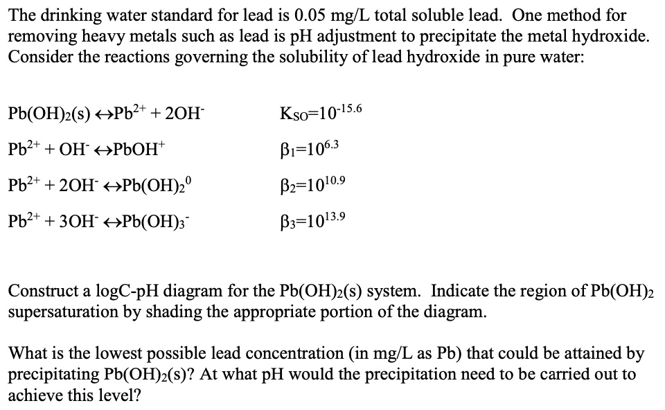 SOLVED The drinking water standard for lead is 0.05 mg/L total soluble