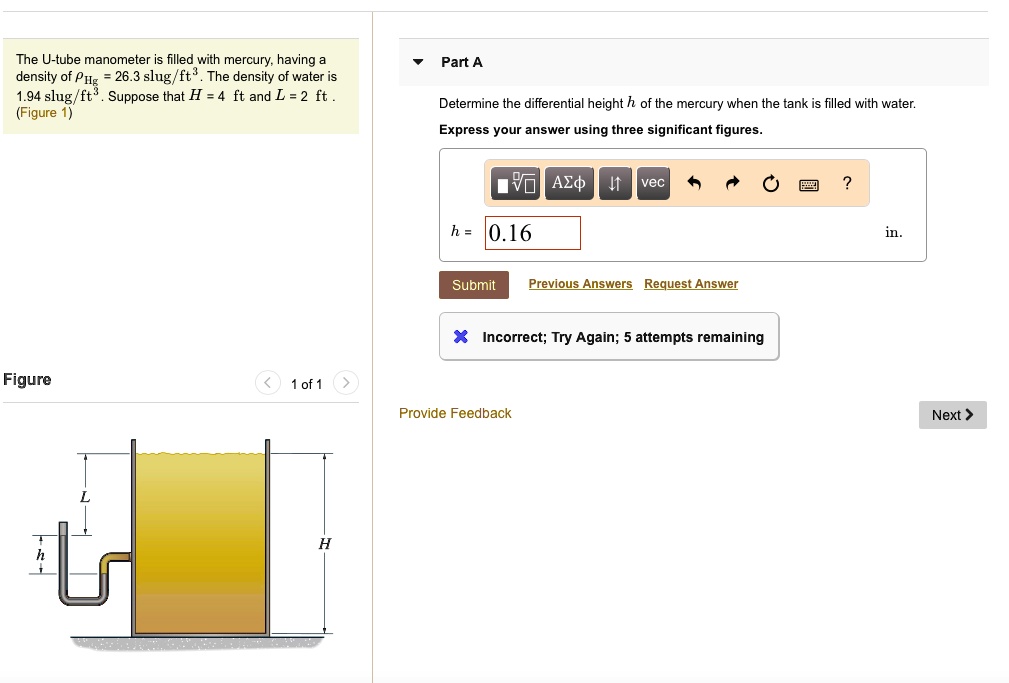 The Utube manometer is filled with mercury, having a density of Pg