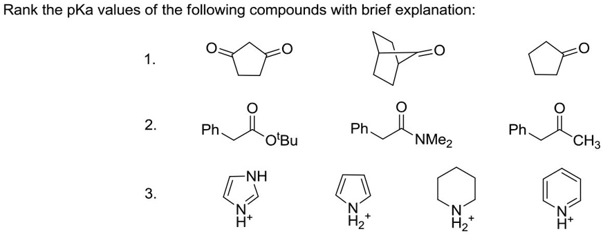 SOLVED: Rank the pKa values of the following compounds with brief ...