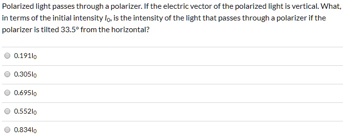 SOLVED: Polarized light passes through a polarizer: If the electric ...
