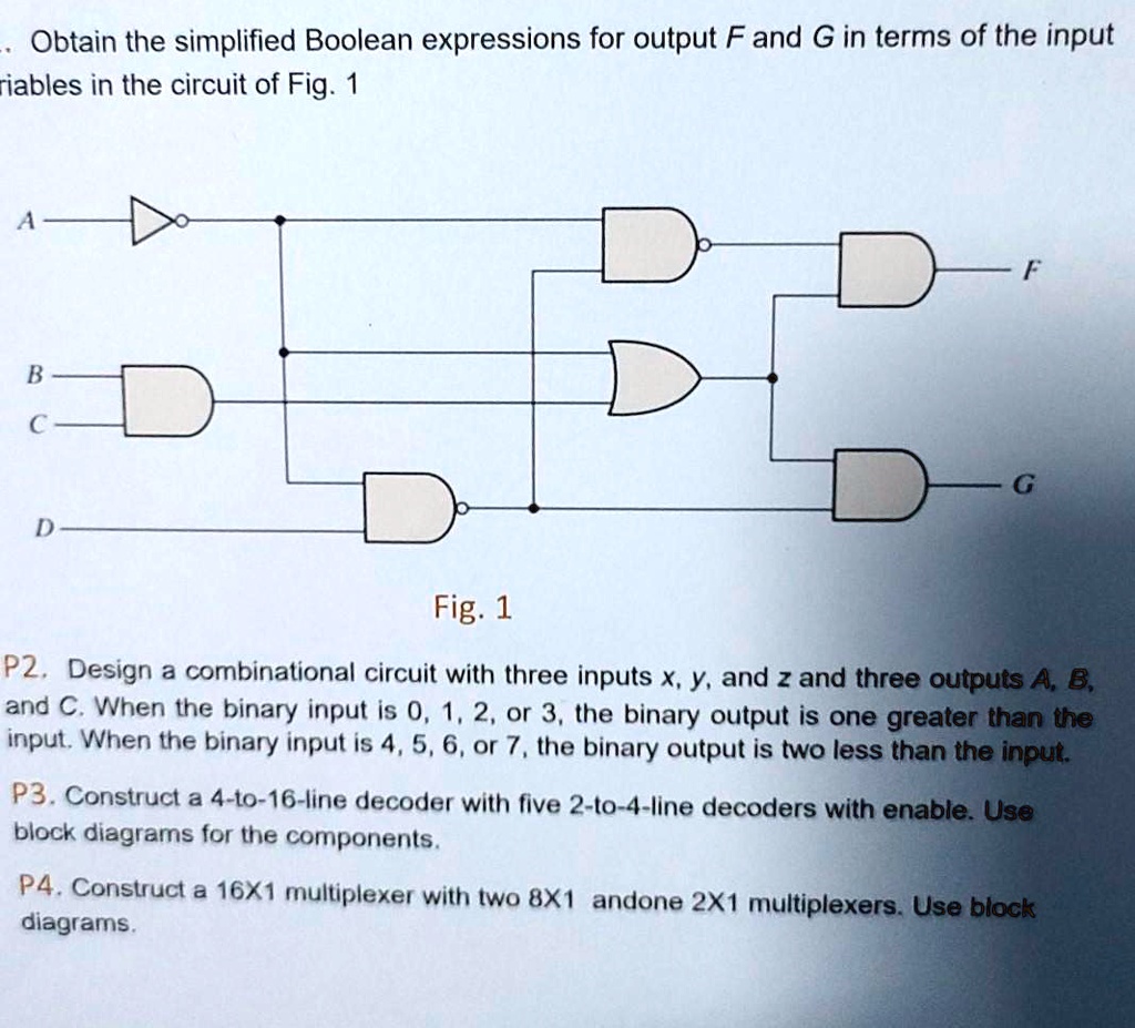 SOLVED: Obtain the simplified Boolean expressions for output F and G in ...