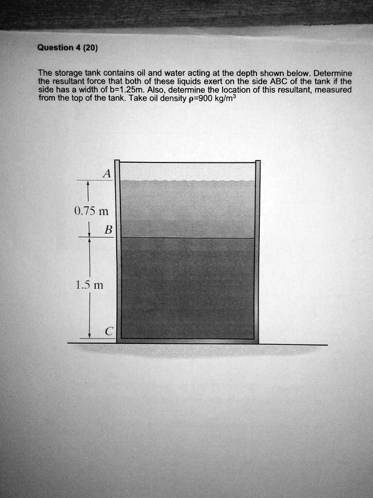 SOLVED The storage tank contains oil and water acting at the depths shown below. Determine the