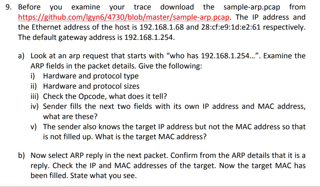 SOLVED 9. Before you examine your trace, download the samplearp.pcap
