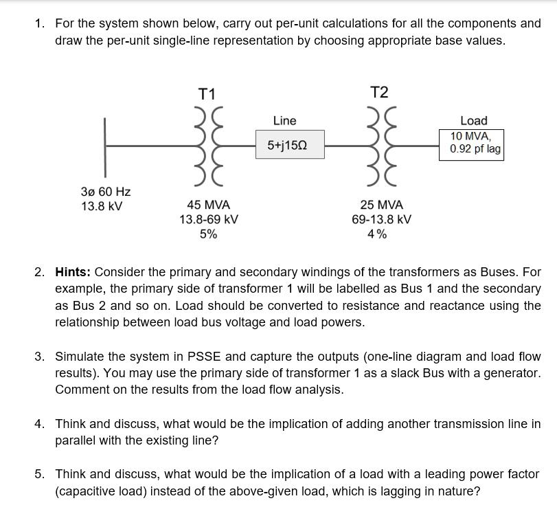 1. For the system shown below, carry out per-unit calculations for all ...