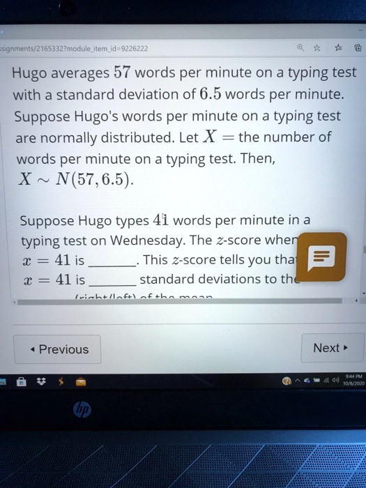 SOLVED Hugo averages 57 words per minute on a typing test with a