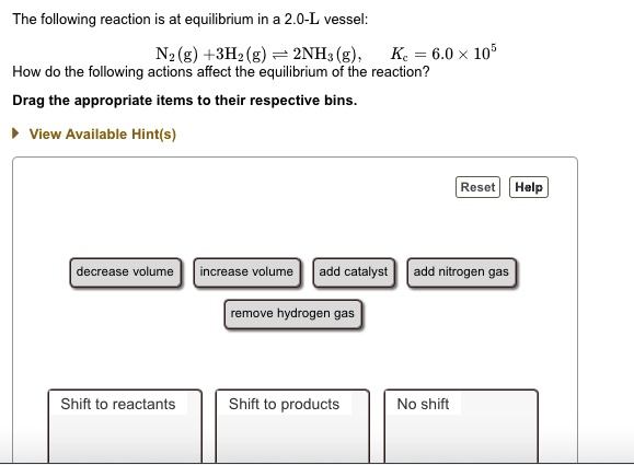 SOLVED: The following reaction is at equilibrium in a 2.0-L vessel: Nz ...