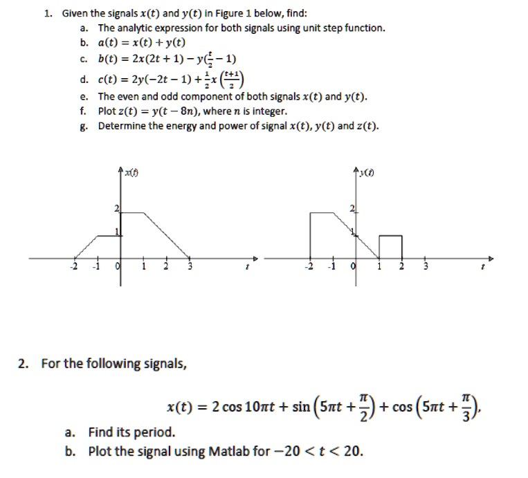 SOLVED: Given The Signals X(t) And Y(t) In Figure 1 Below, Find: A. The ...