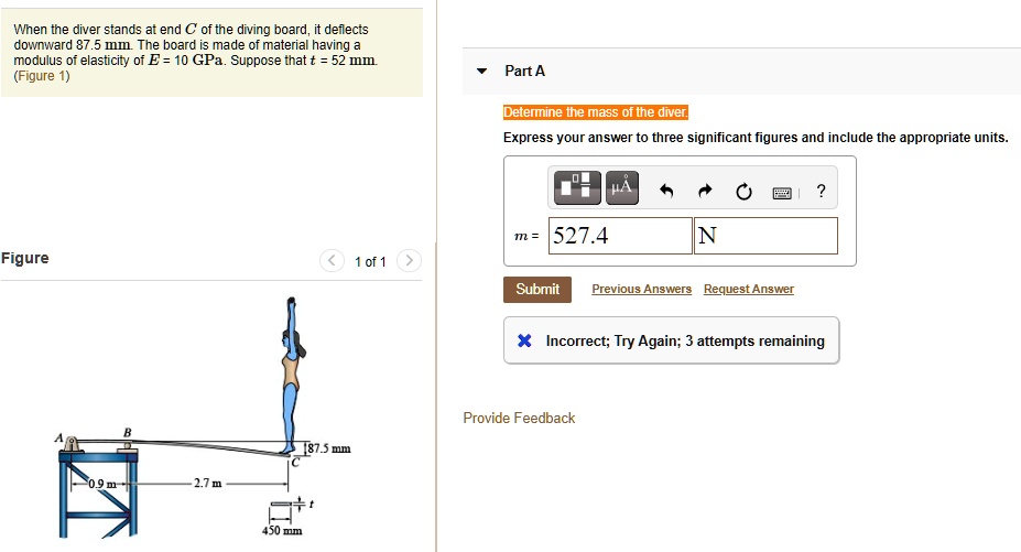 SOLVED When the diver stands at end C of the diving board, it deflects