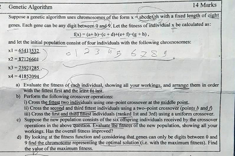 Genetic Algorithm 14 Marks Suppose A Genetic Algorithm Uses Chromosomes ...