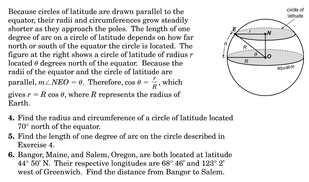 SOLVED: Because circles of latitude are drawn parallel to the equator ...