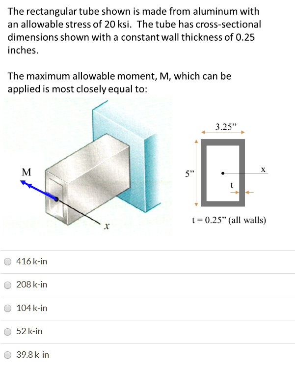 the rectangular tube shown is made from aluminum with an allowable ...