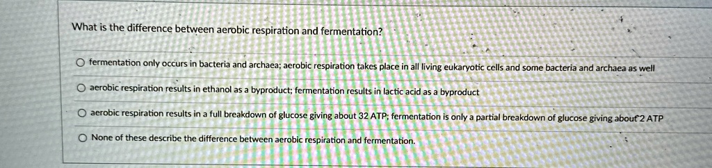 what is the difference between aerobic respiration and fermentation ofermentation only occurs in bacteria and archaea aerobic respiration takes place in all living eukaryotic cells and some  33463