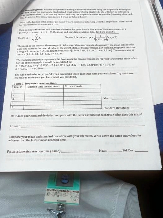 SOLVED Start by estimating the error in the measurement of the reaction time using the