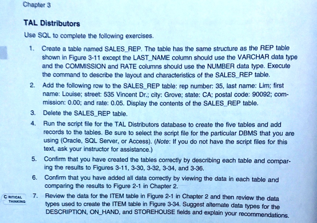 Tal Distributors Chapter 3 TAL Distributors Use SQL to complete the following exercises ...