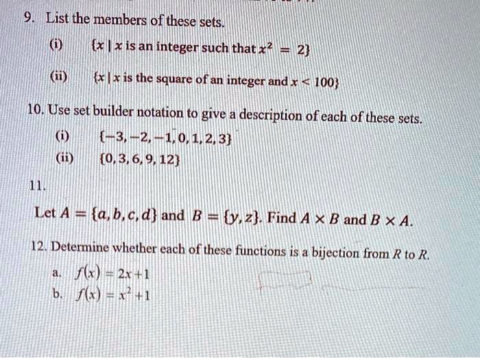 SOLVED: List The Members Of These Sets: X | X Is An Integer Such That X^2