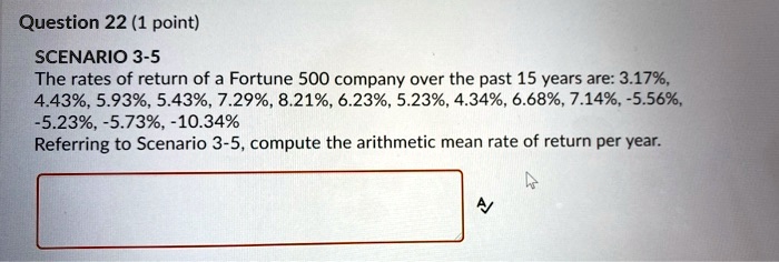 SCENARIO 3-5
The rates of return of a Fortune 500 company over the past 15 years are: 3.17%, 4.43%, 5.93%, 5.43%, 7.29%, 8.21%, 6.23%, 5.23%, 4.34%, 6.68%, 7.14%, -5.56%, -5.23%, -5.73%, -10.34%
Referring to Scenario 3-5, compute the arithmetic mean rate of return per year.
