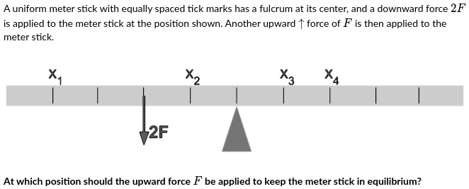 A uniform meter stick with equally spaced tick marks has a fulcrum at ...