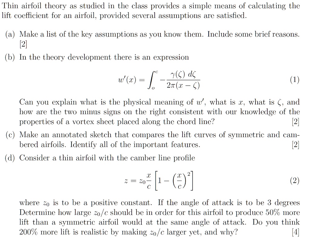 SOLVED: Thin Airfoil Theory, As Studied In Class, Provides A Simple ...