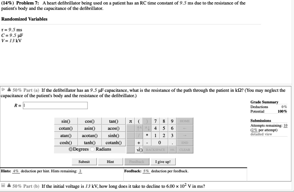 SOLVED (149) Problem 7 A heart defibrillator being used on patient