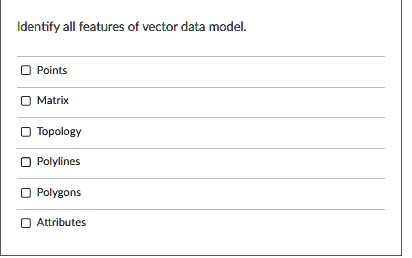 Identify all features of vector data model: - Points - Matrix ...